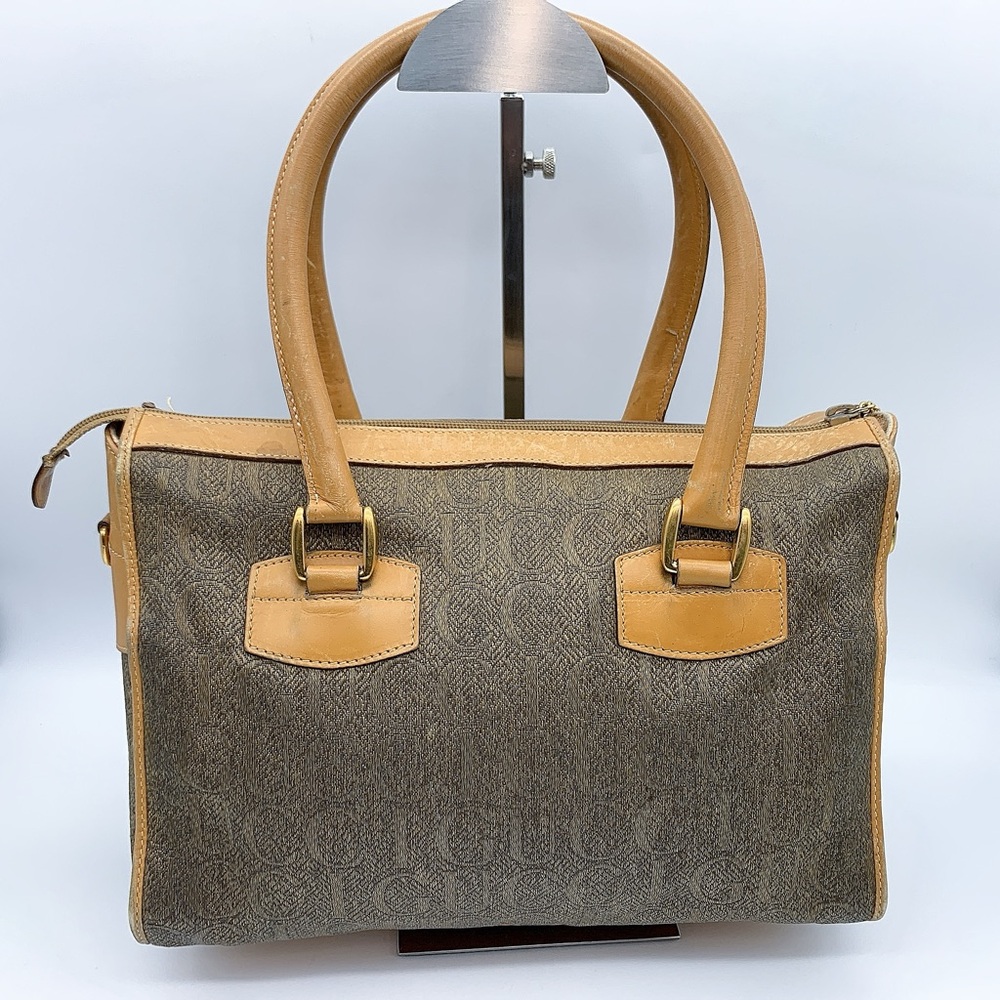 GUCCI Vintage Canvas GUCCI Logo Handbag in Tan